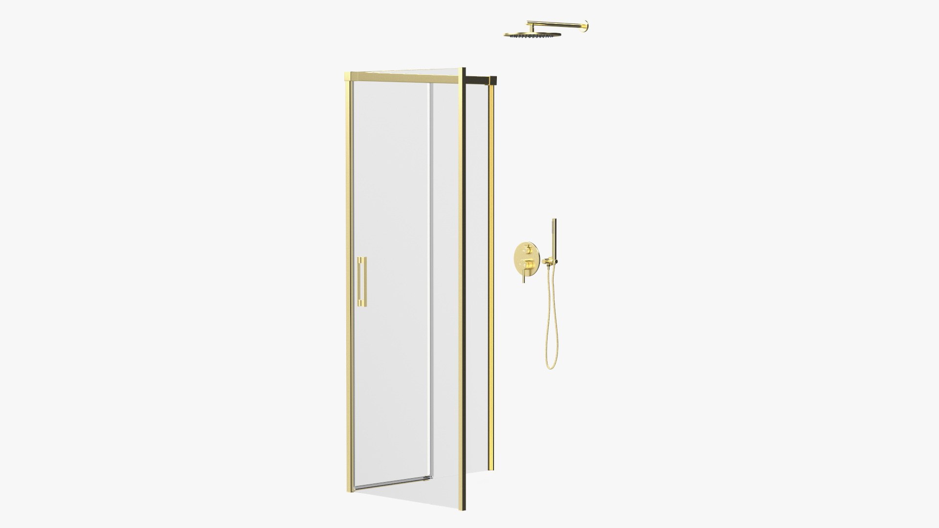 Rectangle Shower Stall with Sliding Door Gold 3D model preview