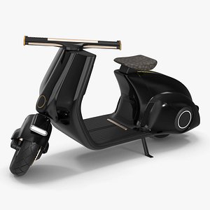 Futuristic Black Electric Scooter Lights On Rigged