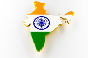 Map of India land border with flag