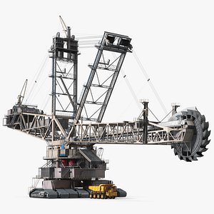 3D model Mining Multi Bucket Wheel Excavator with Mining Truck