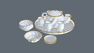 3D White Porcelain tea set 2