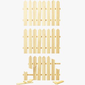 3D broken unbroken wooden fence