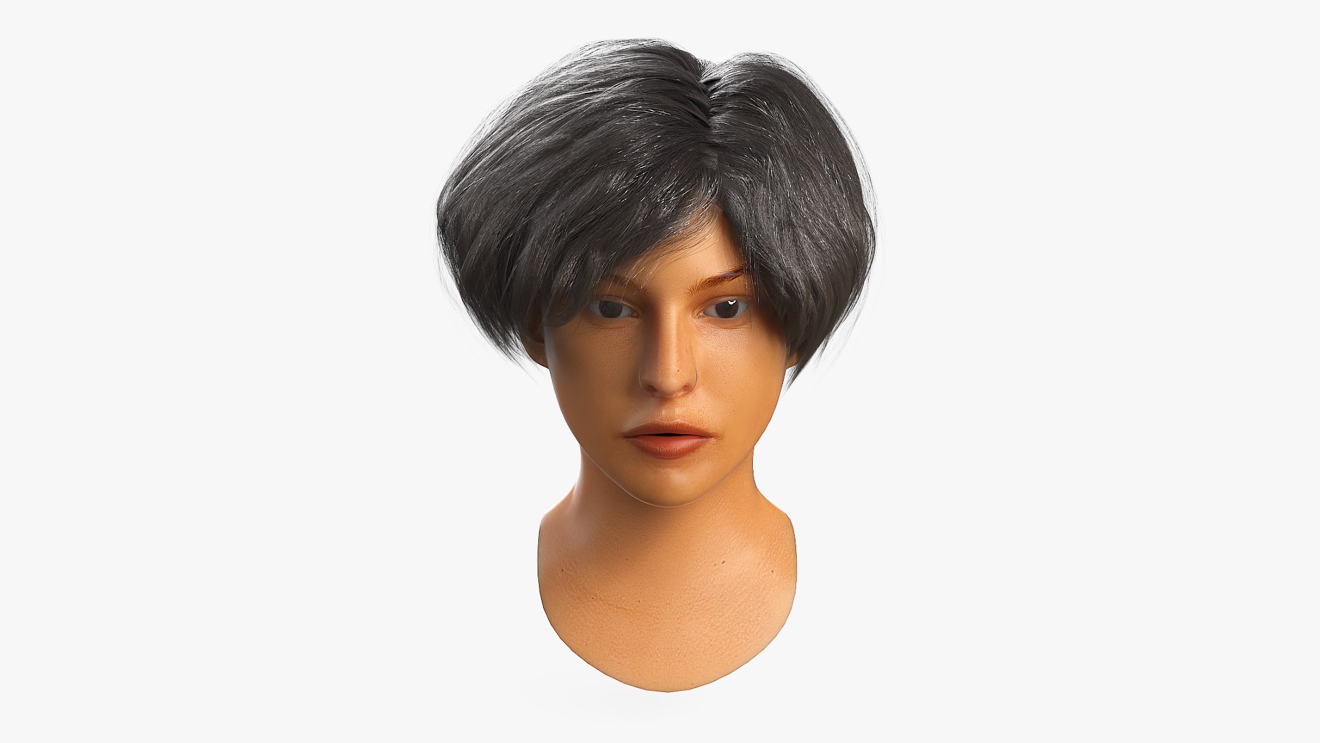 Woman Head with Short Dark Hair 3D model for industrial visualization, technical presentation, simulation, product rendering, and animation