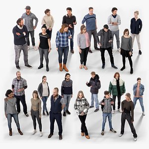 3D 24 Rigged Lowpoly Human Characters / Fotorealistic Men, Women and Student People