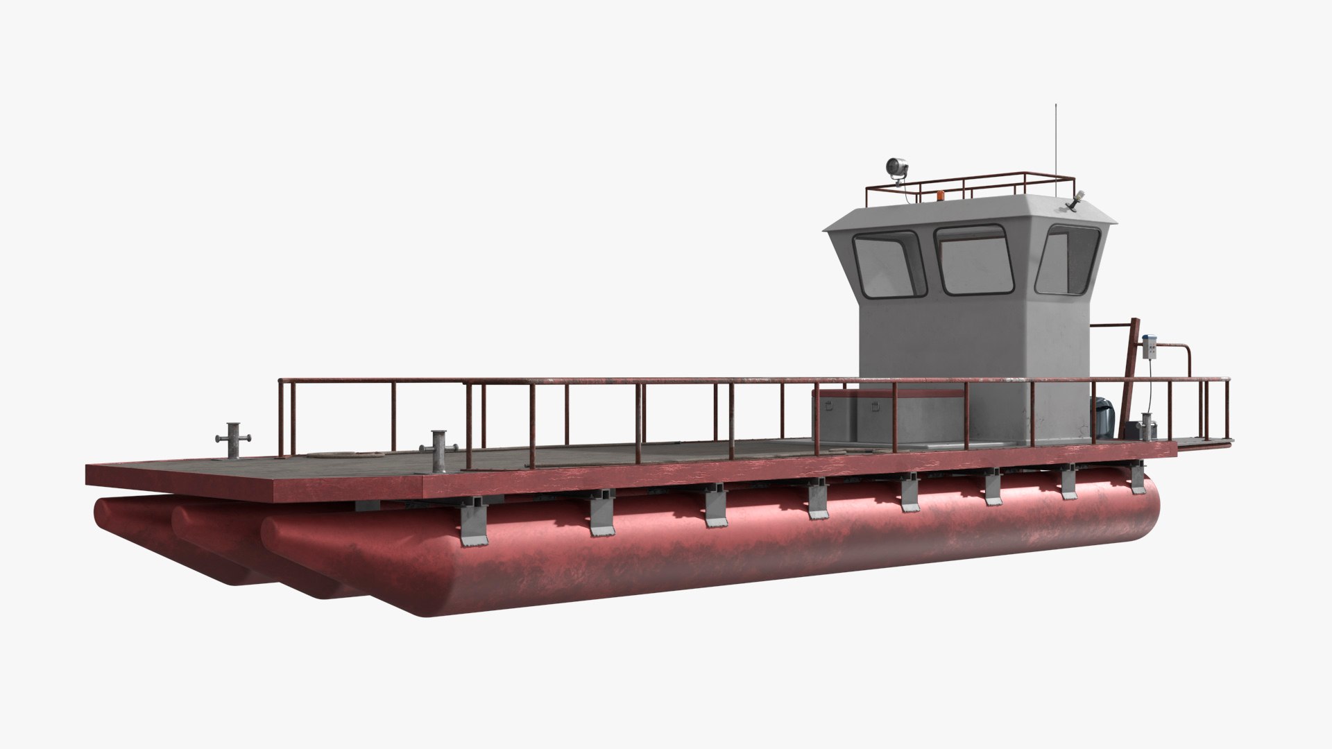 Industrial Cargo Boat with Control Cabin and Motor Red 3D model preview
