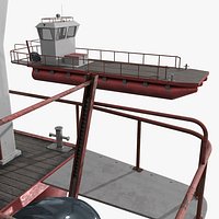 Industrial Cargo Boat with Control Cabin and Motor Red