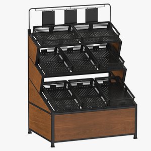 3D Produce Display Racks Corner Unit 02 Black White Gray and Tan