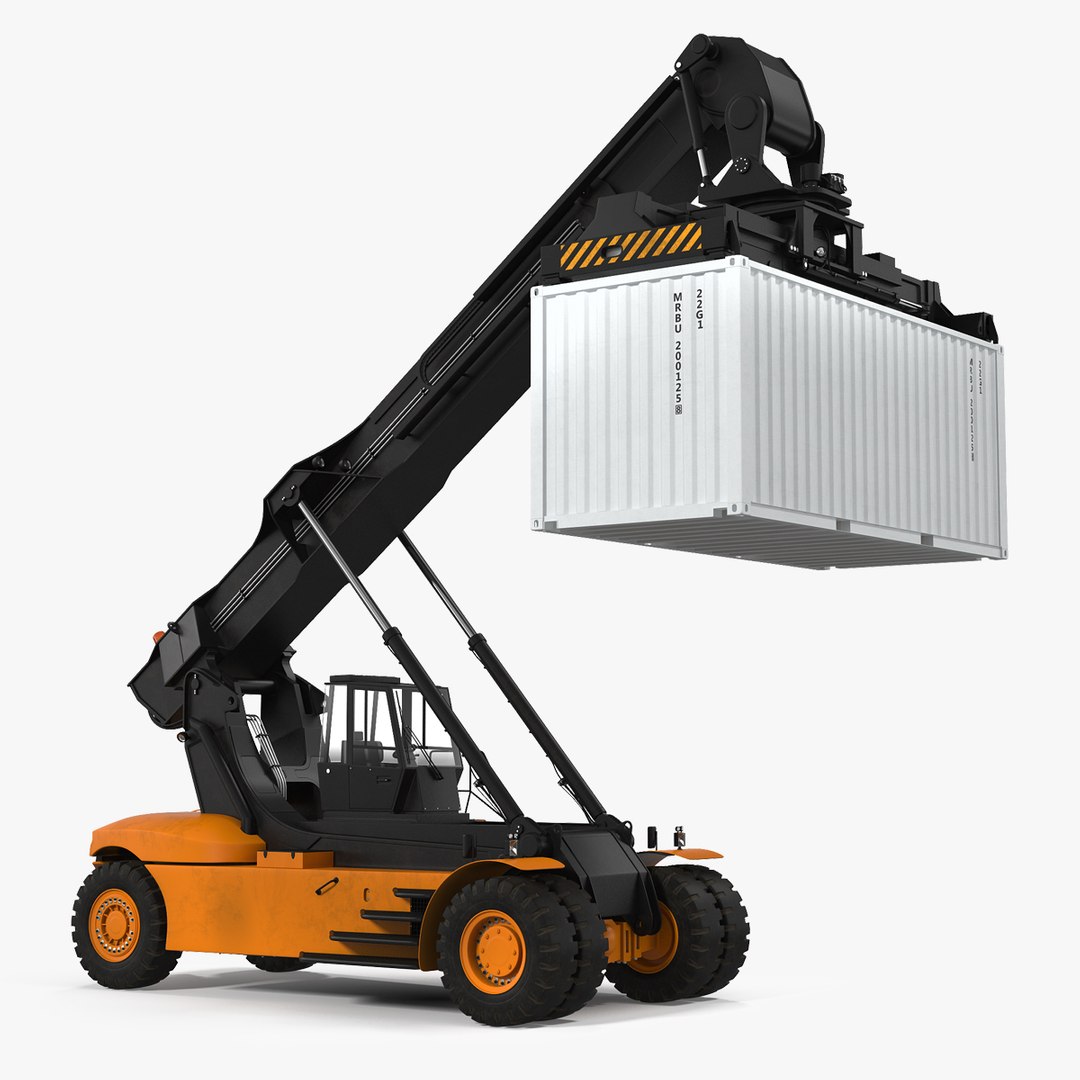 Reach Staker with 20ft ISO Container Rigged 3D Model 3D model preview