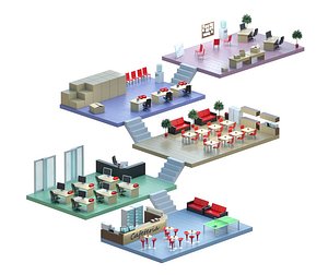 isometric office floor plan model