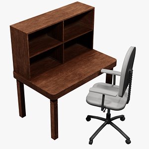3D Table with Bookshelf and Office Chair