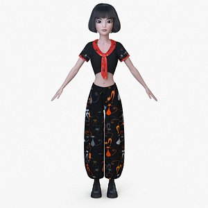 Cartoon Girl Asian Casual Default 3D model