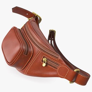 Brown Leather Waist Bag Folded 3D model