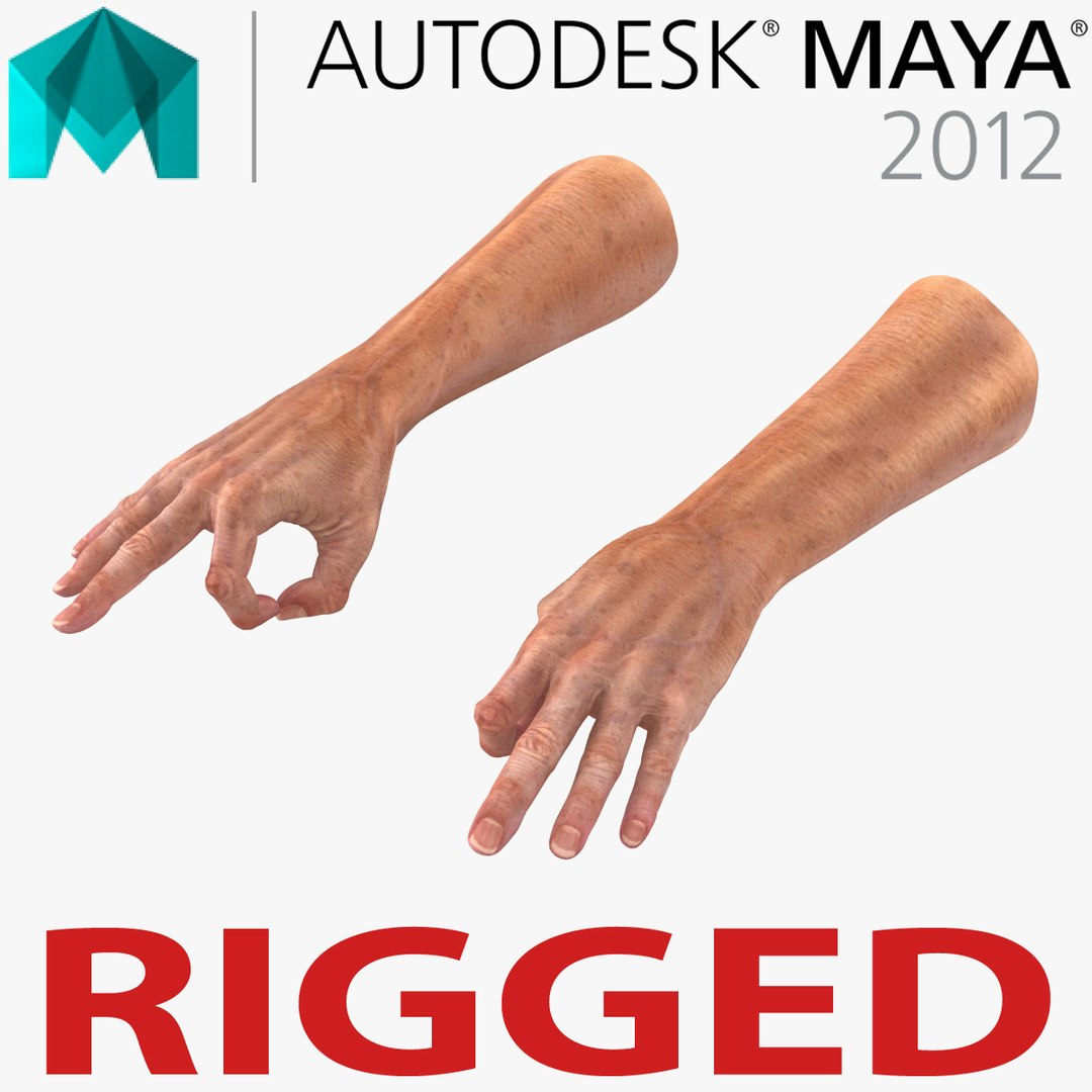 Old Man Hands 2 Rigged for Maya 3D model preview