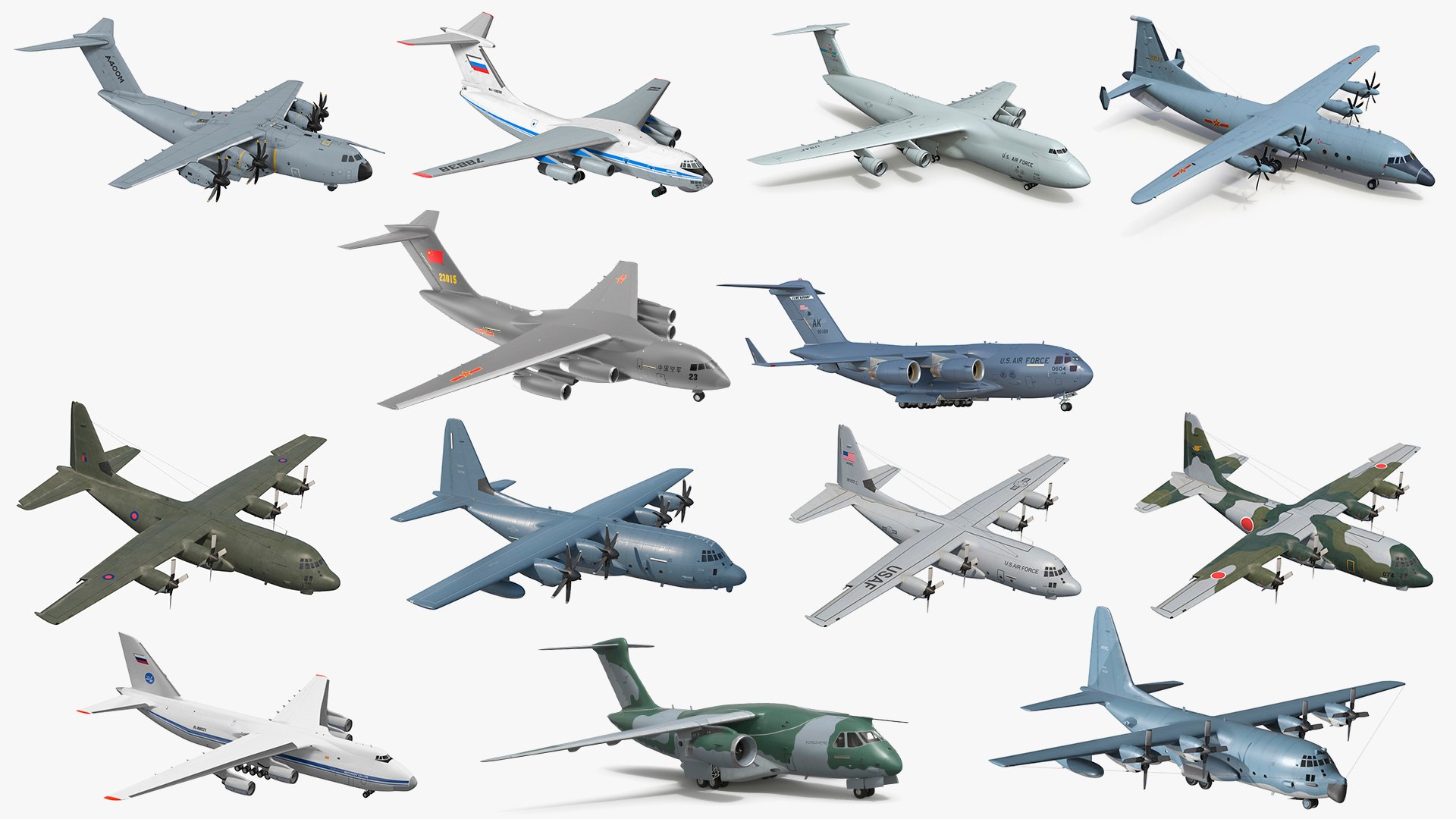 3D Global Military Cargo Airplanes Collection https://p.turbosquid.com/ts-thumb/1O/sGPT4w/jl/global_military_cargo_airplanes_collection_001/jpg/1781938221/1920x1080/fit_q87/c653780dafddee8f20d024caf66d68f2def8af61/global_military_cargo_airplanes_collection_001.jpg