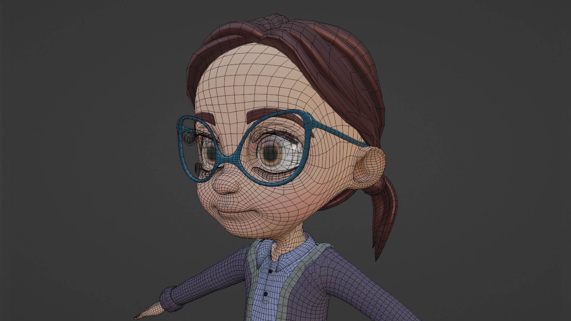 3D Model Cartoon Rigged Little Girl Pinky Character 3D Model