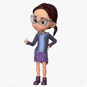 3D model Cartoon Rigged Little Girl Pinky Character 3D Model