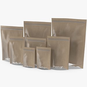 Zipper Kraft Paper Bags with Transparent Front Mockup 3D model