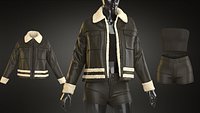 Lether jacket and shorts set