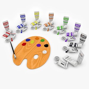 paint brush palette tubes 3D model