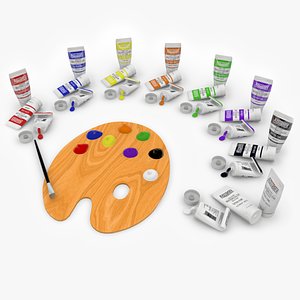 Paint Palette Brush and Paint Tubes