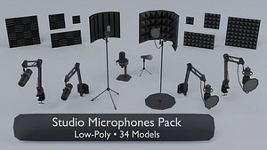 Studio Microphones Pack  LowPoly 34 Models 3D model