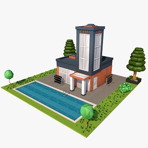 Low Poly Gym Building  Cartoon Style 3D Model 3D model