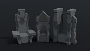 3D Low-poly Cartoon dwarven throne kit Polygonal