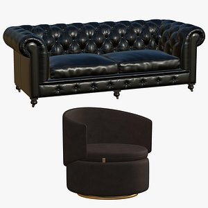 Chesterfield Double With Realistic Leather Sofa 3D model