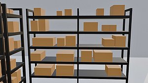 Low-poly Warehouse Shelves with Boxes 3D model