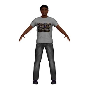 3D adult black man casual