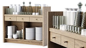 3D Mira restaurant cabinet with dishes V4 by Bpoint model