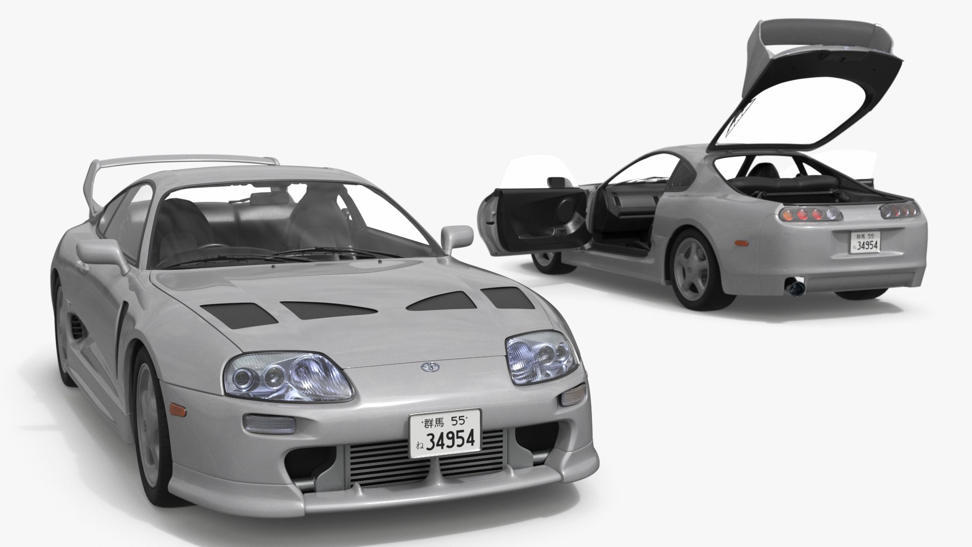 Toyota Supra 3000GT TRD Aero Coupe Silver Rigged for Maya 3D model preview