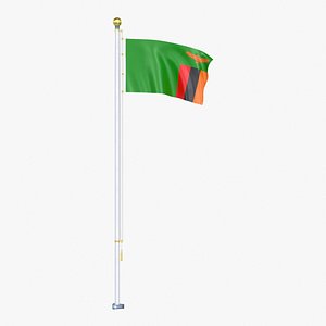 Zambia Flag Stand Pole Animated Loop