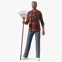 Chinese Grandpa with Rake