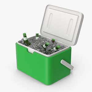Plastic Ice Cooler With Cold Beer Bottles