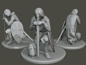 3D knight templar praying t1