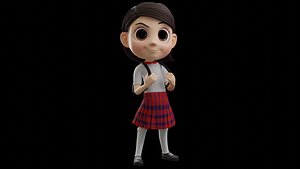 Cartoon School Girl 3D