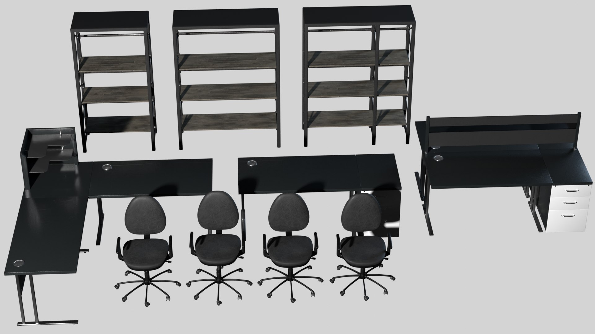 Office Desk Chair and Shelves Set 3D TurboSquid 2062867
