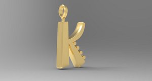 K Letter Pendant Gold 3D