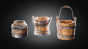 3D model Old Wooden Buckets Pack
