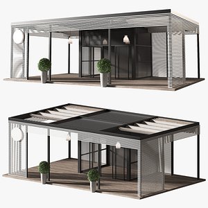 Veranda with a fabric canopy Summer cafe 3D model