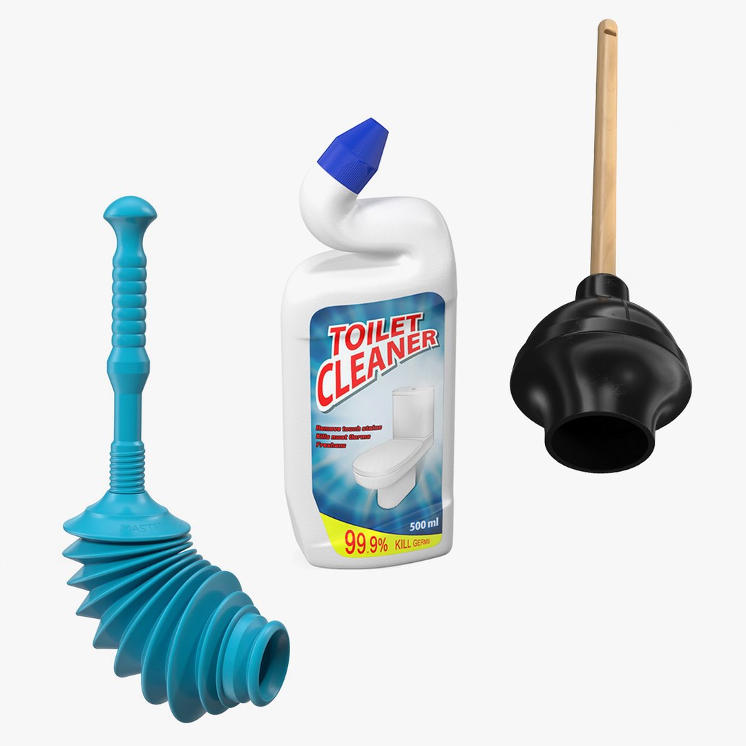 Toilet Bowl Cleaner with Clearing Tools Collection 3D model preview