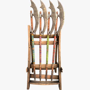 3D Medieval Wooden Polearms  Berdysh Halberd Weapon Rack Pack