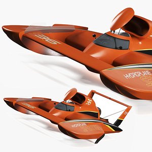 Racing Hydroplane Boat Orange Rigged 3D model
