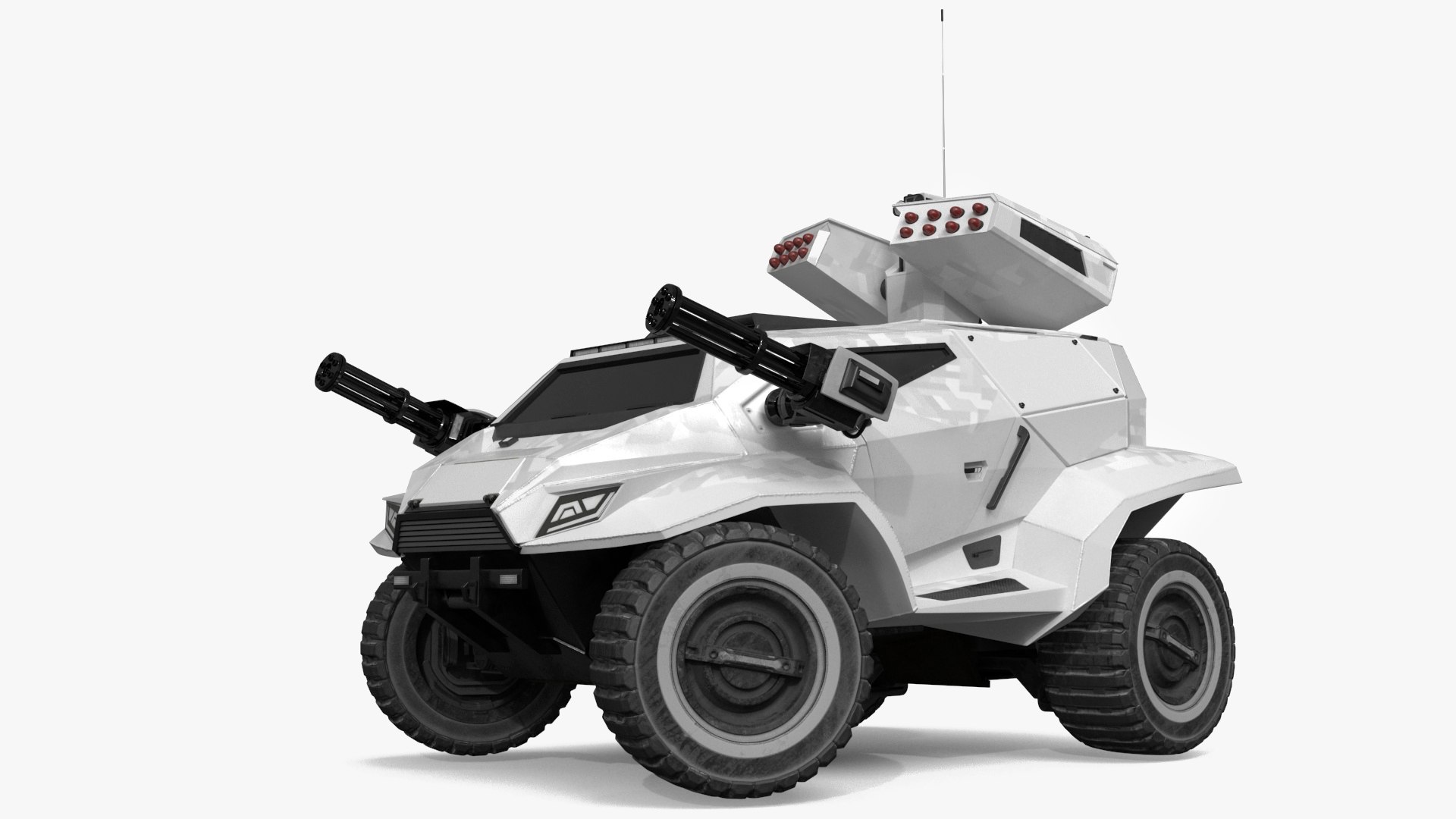 Futuristic War Vehicle Winter Color Rigged 3D model preview