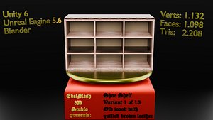 Shoe Shelf - Variant 1 of 13 Old wood with quilted brown leather 3D model