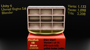 Shoe Shelf - Variant 1 of 13 - Old wood with quilted brown leather