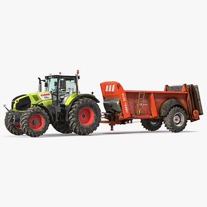 3D Tractor Claas Axion 800 with Sodimac Rafal 3300 Spreader Rigged model