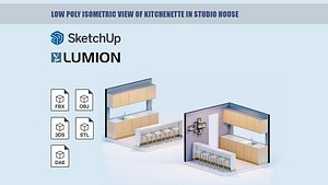 Low poly isometric view of kitchenette in studio house 2007