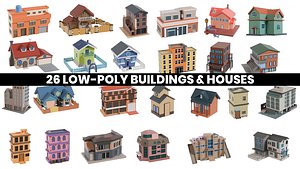 26 Lowpoly Buildings and Houses 3D Model  Pack 3D model